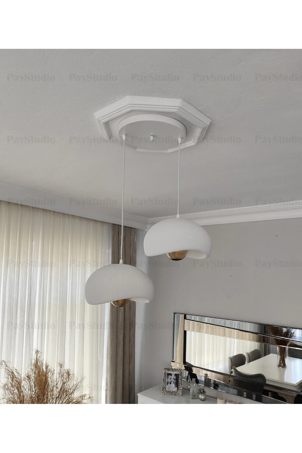Beton Görünüm 2 Li Sarkıt Avize Bohem Modern Rustik (Rustik Ampül Hediyedir.)