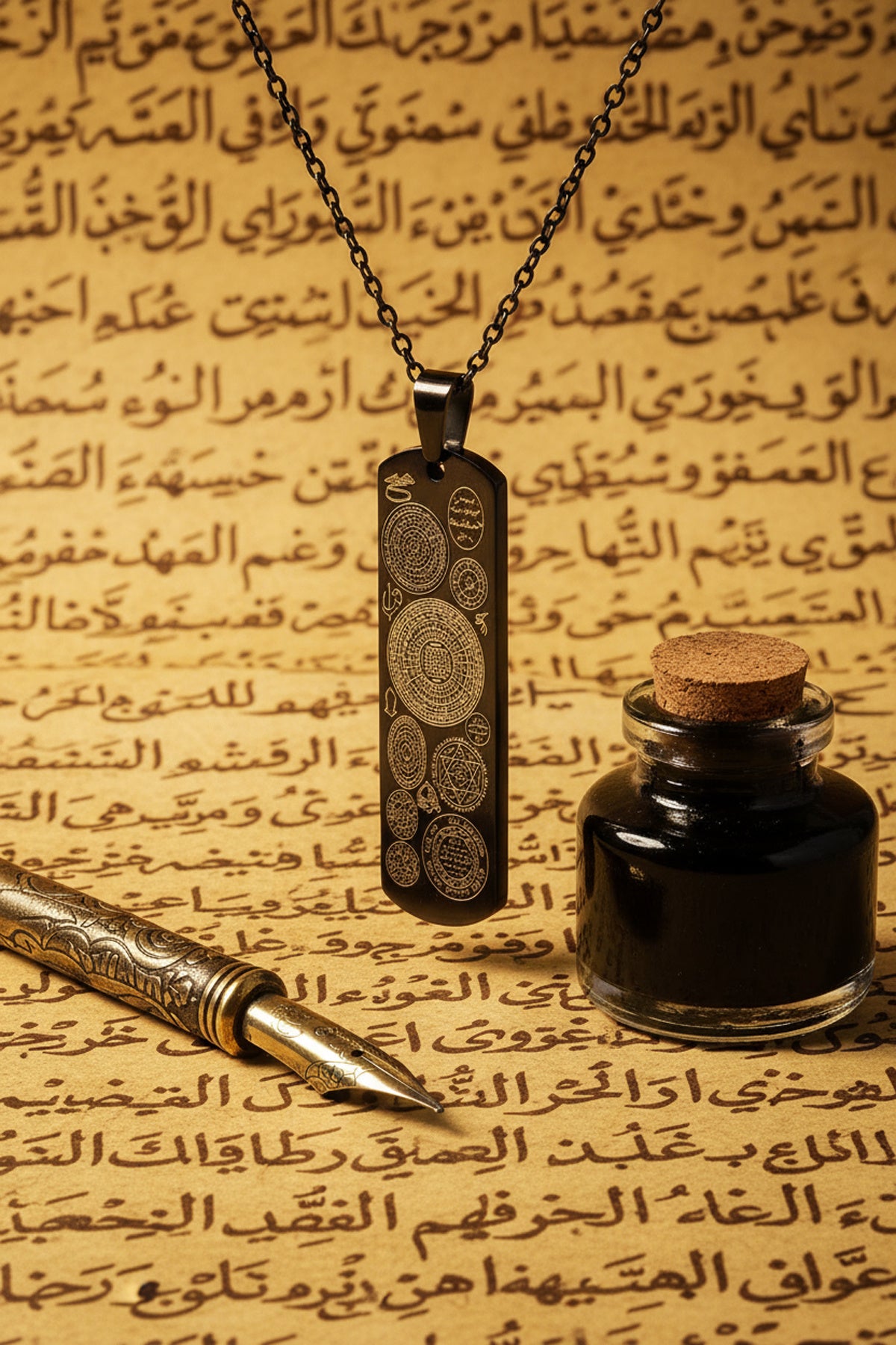 Siyah Dikdörtgen Titanyum Kaplama Dualı Çelik Kolye Çelik Zincirli kararmaz paslanmaz