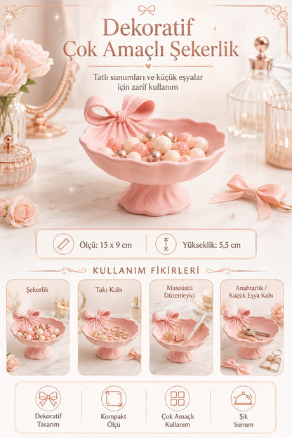Fiyonk Detaylı Pembe Mini Sunum Sepeti Kahve Köşesi Çikolata Sunumluk Masa Dekoru