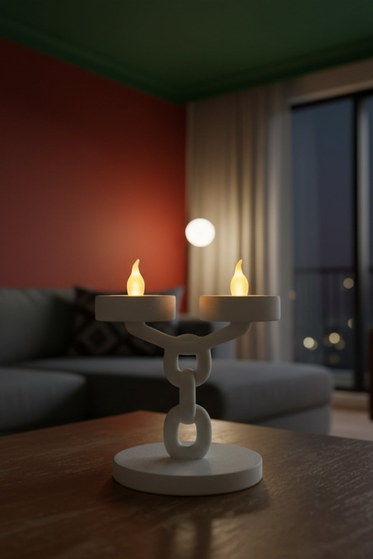 Dekoratif Zincir 2’li Mumluk Tealight Mum Dahil Modern Masa Üstü Mumluk 15 cm