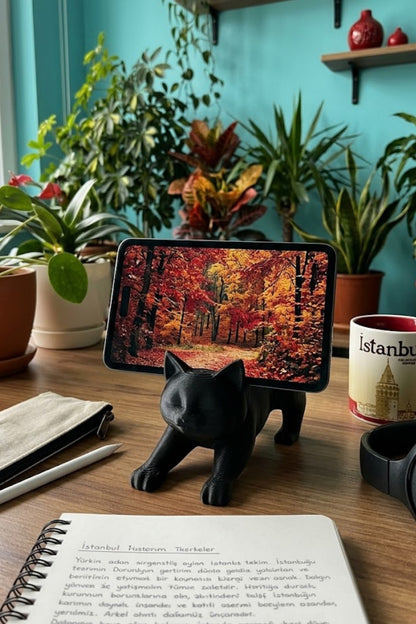 Siyah Kedi Telefon Tablet Tutucu 10 x 10 cm
