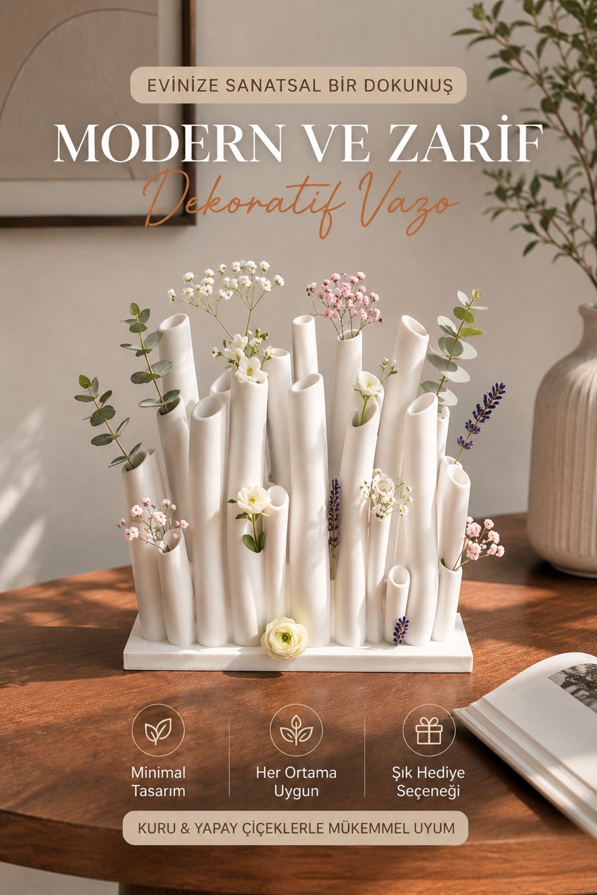 Modern Dekoratif Çiçek Vazosu | Minimal Masaüstü Vazo Ev ve Ofis Dekoru