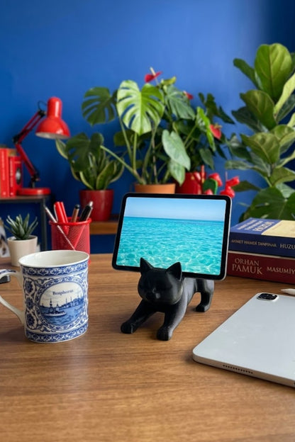 Siyah Kedi Telefon Tablet Tutucu 10 x 10 cm