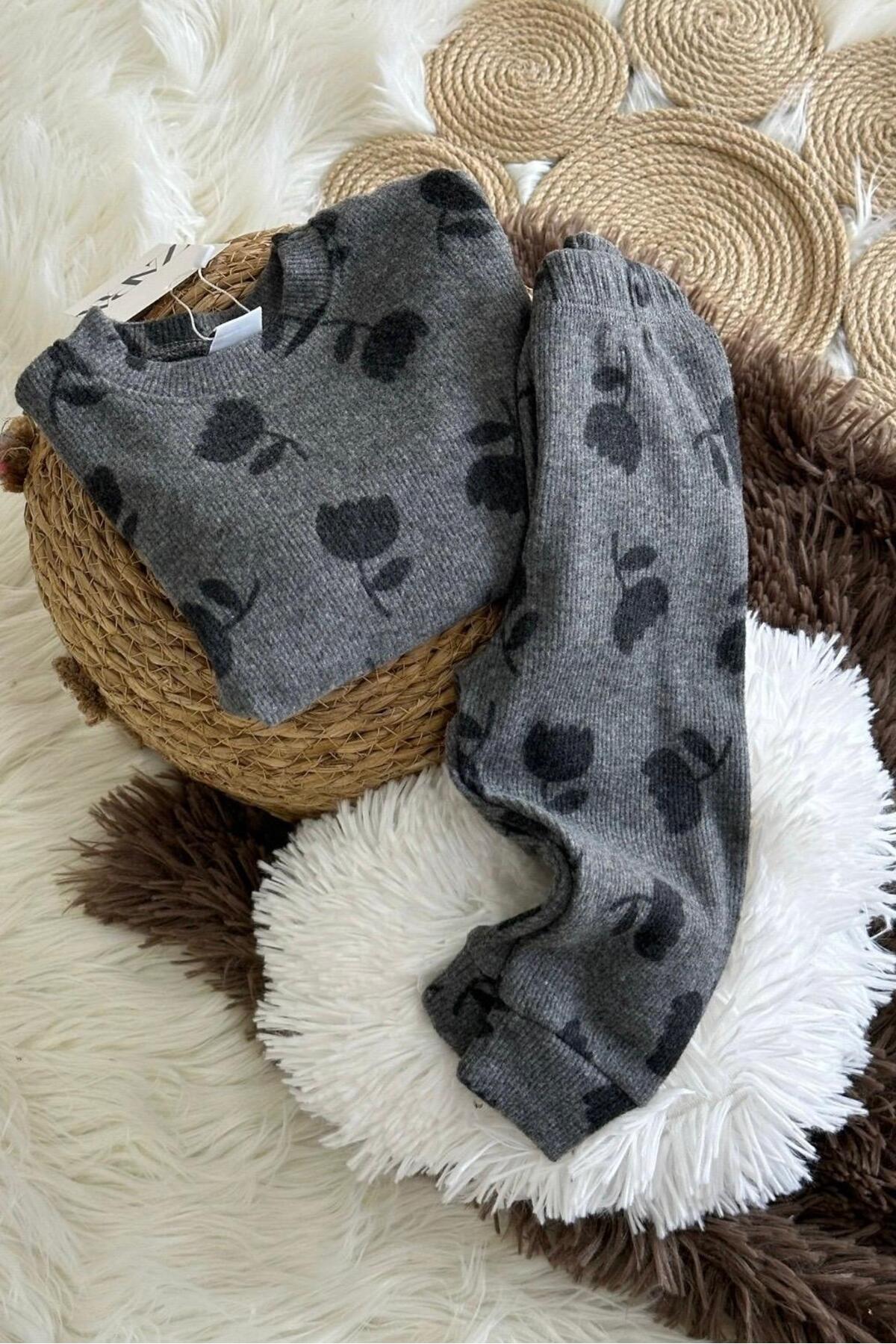 Uzun Kollu Fitilli Pijama Çocuk Takımı-Unisex-Ev Giyim-Kız-Erkek-İç Giyim-Ev Giyim