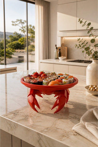 Dekoratif Yengeç Figürü Kırmızı Pratik Ev Gereçleri Sunum Tabak 16 X 16 Cm
