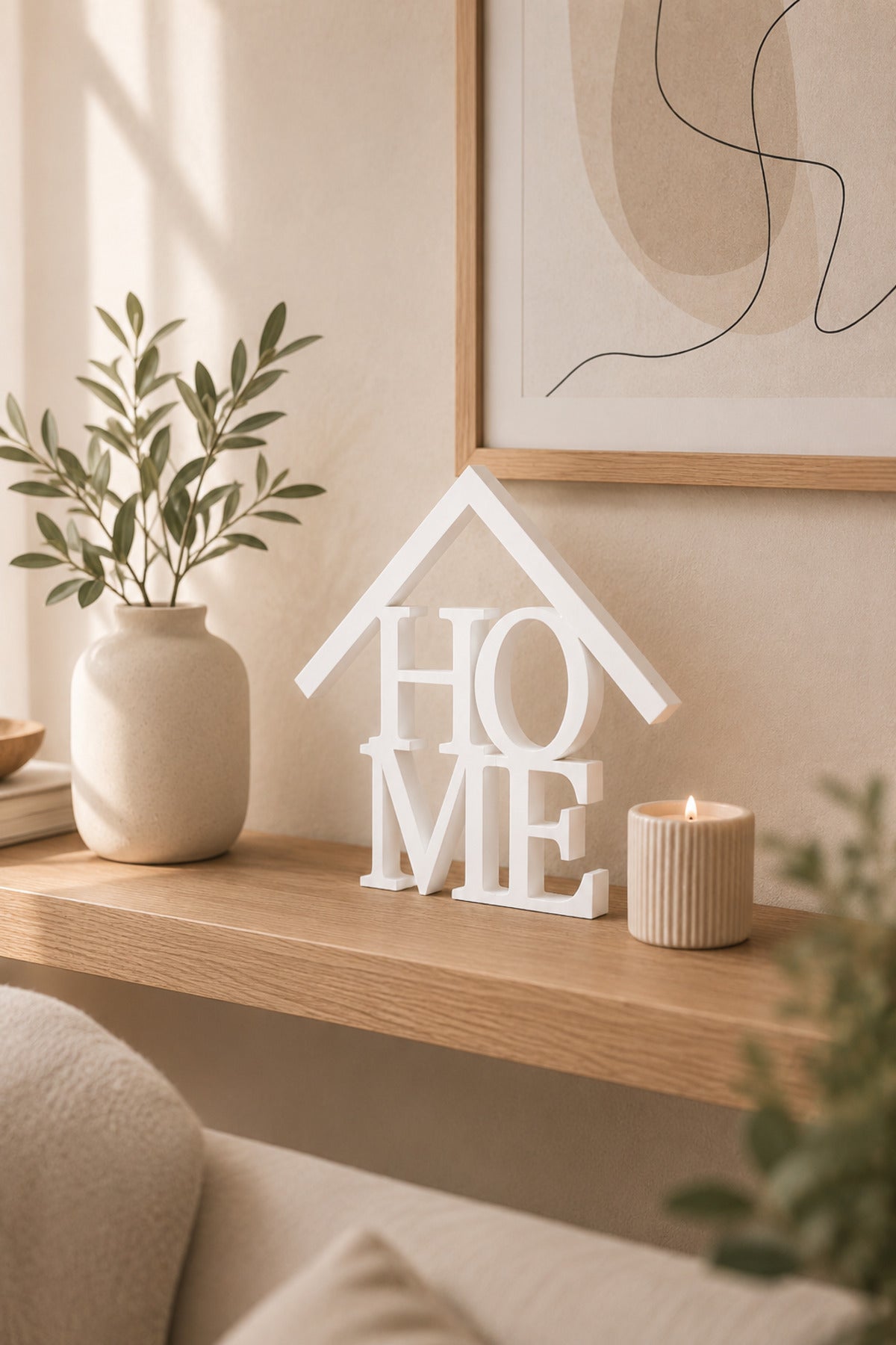 Dekoratif HOME Yazılı Ev Biblosu 15×15 cm | Modern Salon, TV Ünitesi, Konsol, Kitaplık ve Raf Süsü - Beyaz