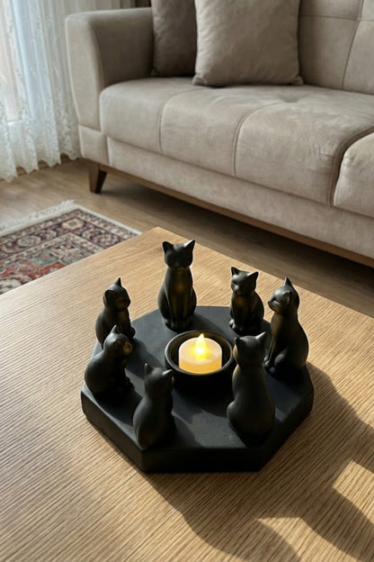 Dekoratif Kediler Ritüel Dinginlik Yoga Mumluk Biblo 14 x 8 Cm