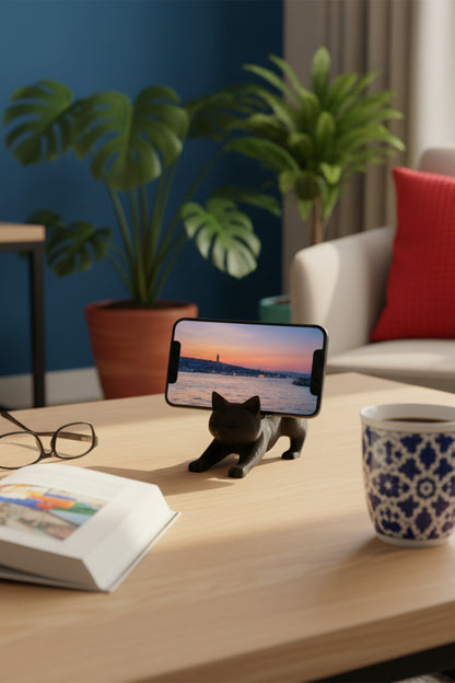Siyah Kedi Telefon Tablet Tutucu 10 x 10 cm