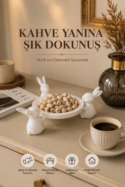 Dekoratif Tavşan Sunum Tabağı 15x15 cm Masa Üstü Aksesuarı
