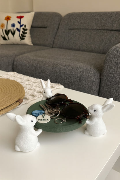Tavşanlı Dekoratif Mini Anahtarlık & Takı Tabağı – Masa Üstü Organizer