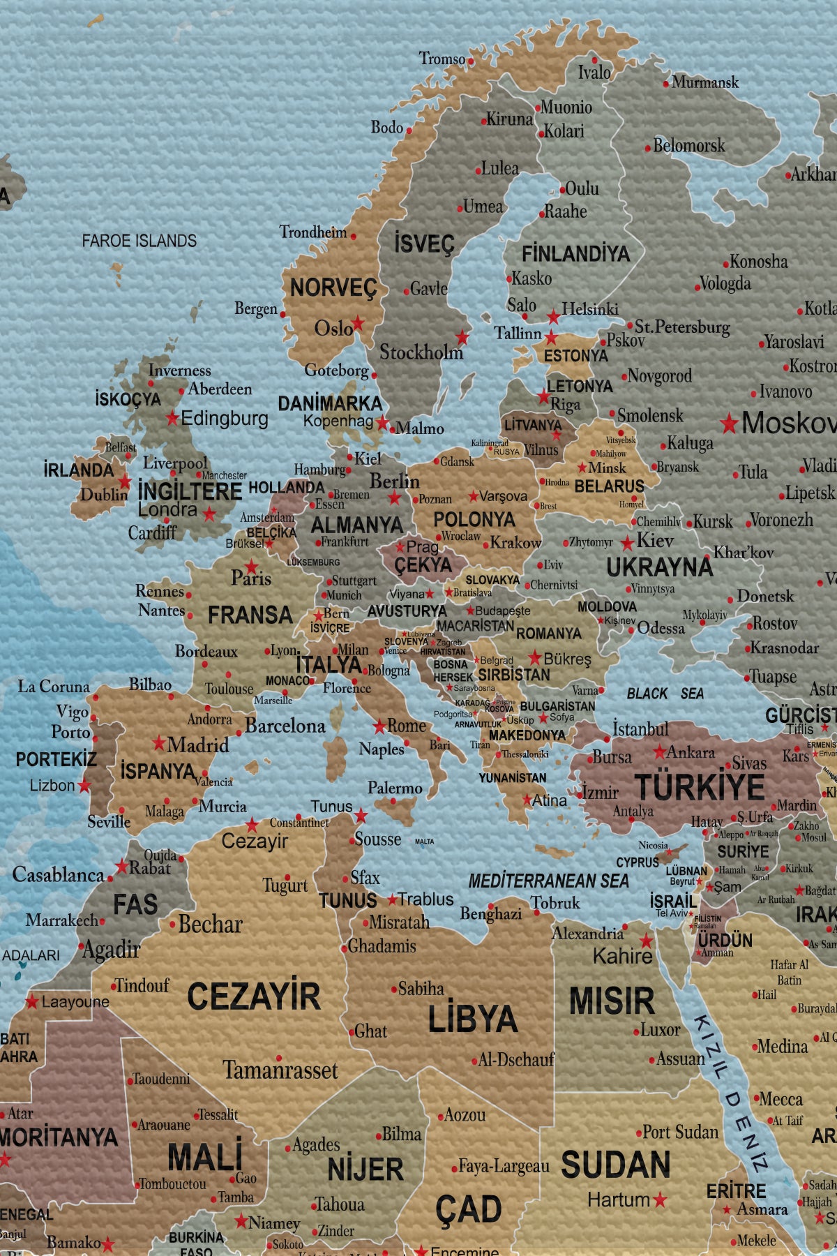 Duvar Örtüsü / Halısı Detaylı Güncel Türkçe Dünya Haritası Kaliteli Kanvas Kumaş-3972