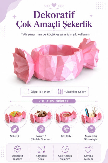 Geometrik Şeker Form Pembe Mini Sunumluk Takı Kabı Masaüstü Düzenleyici Obje