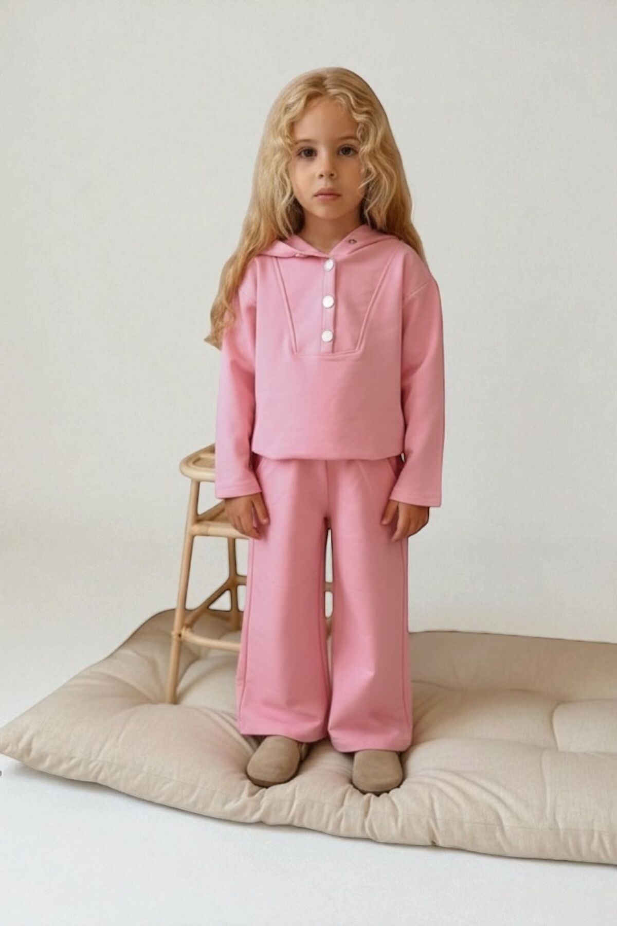 Kız Çocuk Üst Alt Takım Sweatshirt Ve Pantolon Rahat Günlük Kombin - Pembe