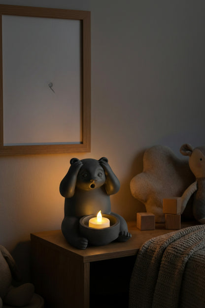 Dekoratif Tealight Mum Hediyeli Ayı Panda Tasarım Vegan