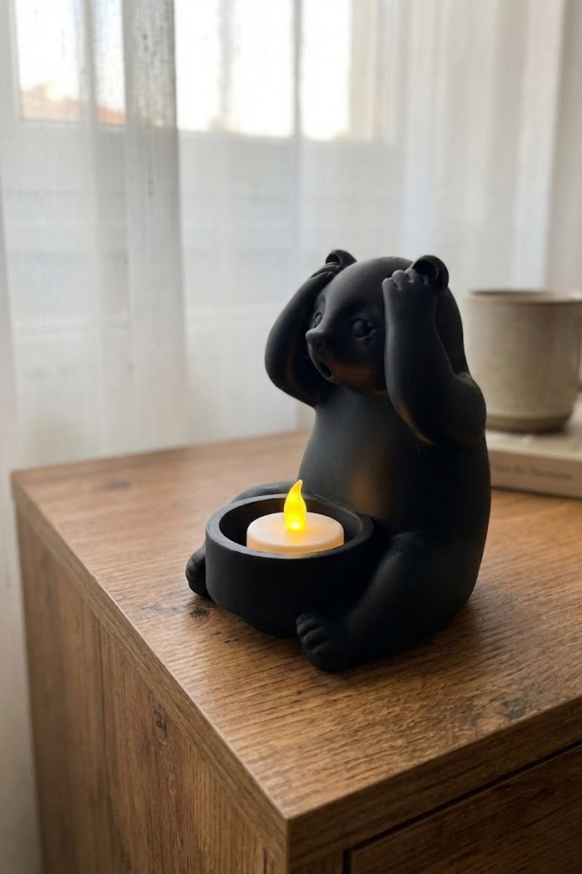 Dekoratif Tealight Mum Hediyeli Ayı Panda Tasarım Vegan