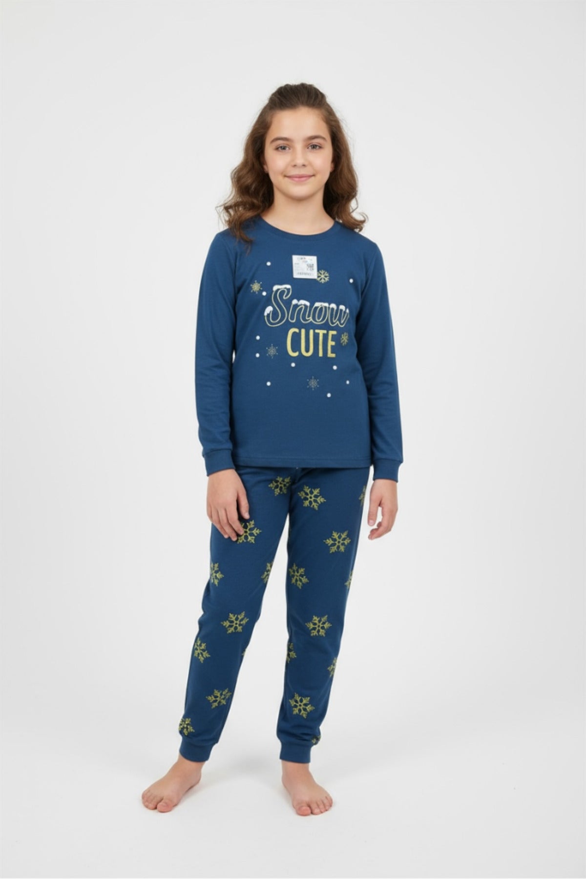 Uzun Kollu Kız Çocuk Pijama Takımı-Baskılı,Pamuklu,Alt-Üst Takım Ev Giyim Desenli