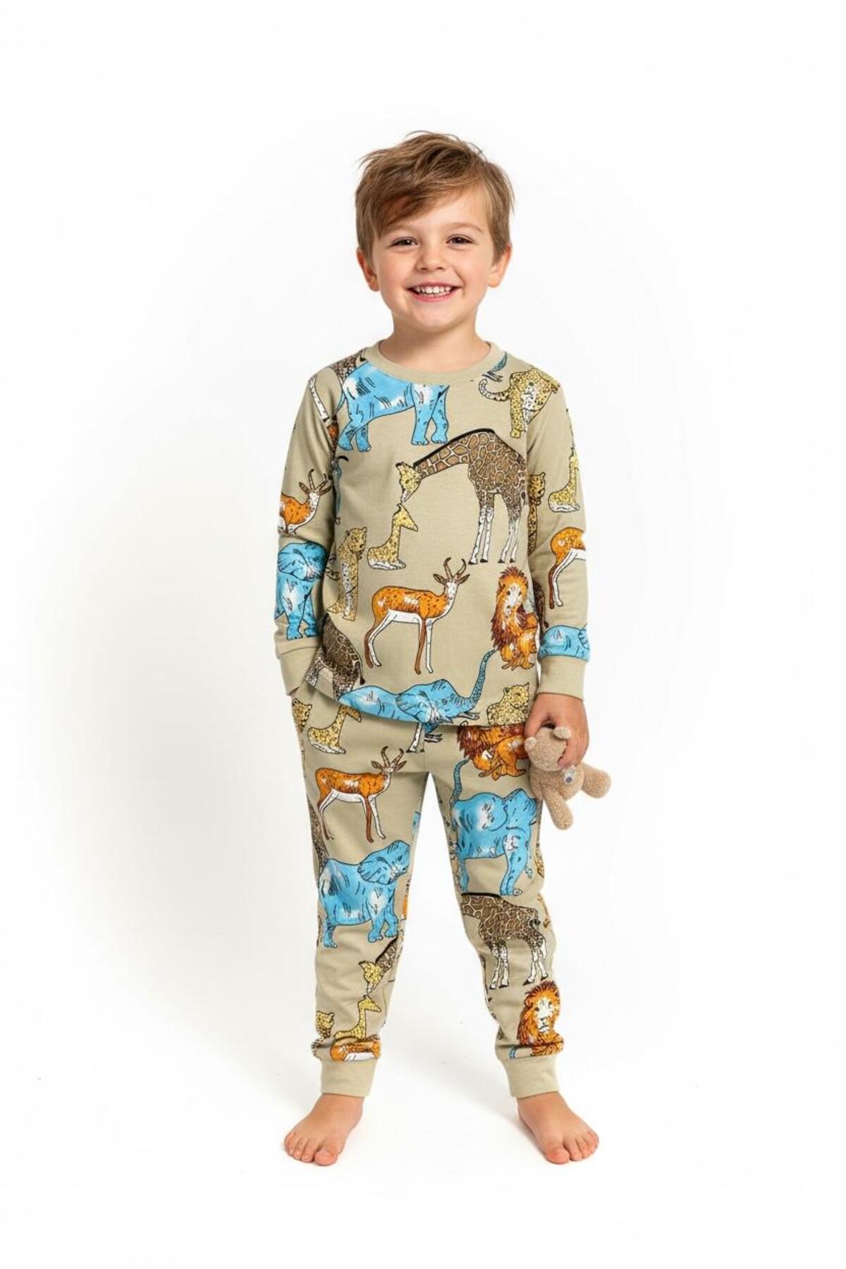 Baskılı Erkek Çocuk Pijama Takımı | Dinazor, Robot, Araba Desenli Uzun Kollu Eşofman Ev Giyim