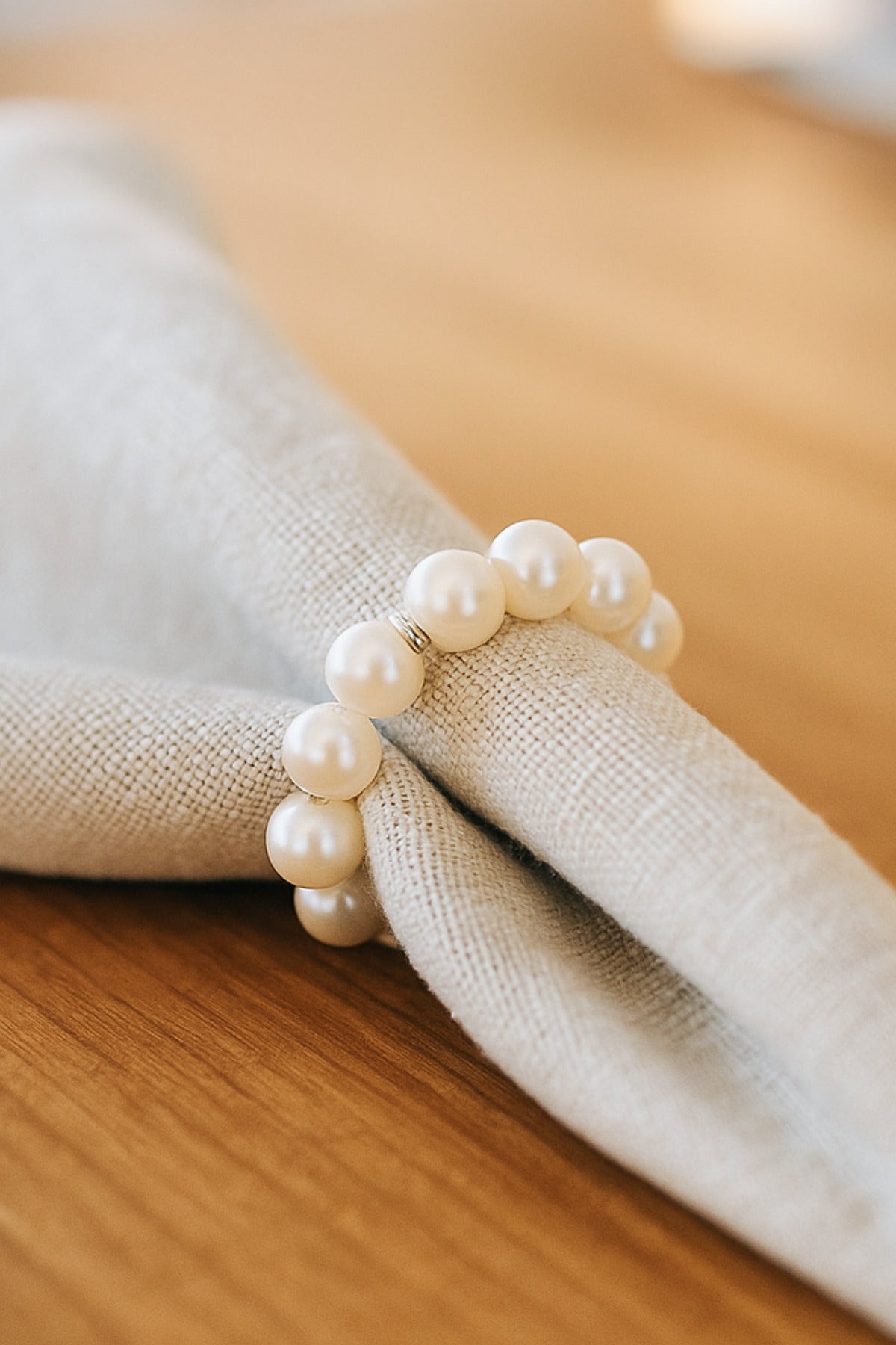 6 Adet Ekru Boncuklu İnci Peçete Yüzüğü, Napkin Ring, Sunumluk Yüzük 4 cm