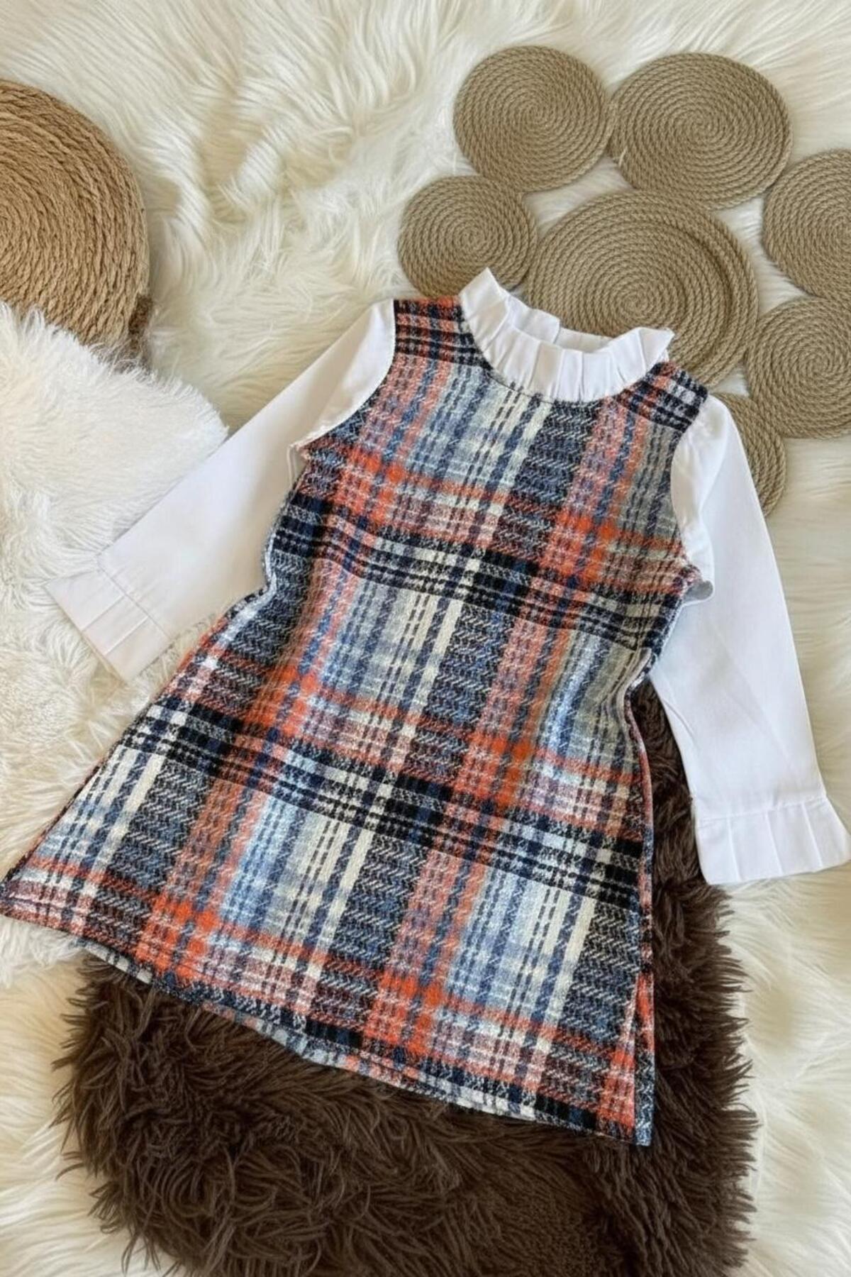 Kız Çocuk Vintage Şanel Kumaş Kareli Jile Elbise