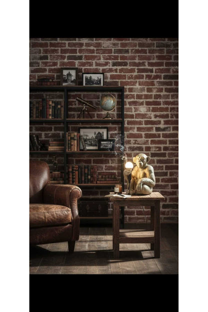 Bronz Renkli Maymun Tasarımlı Dekoratif Lamba Ve Gece Lambası (AMPUL HEDİYEDİR) 35 X 30 Cm