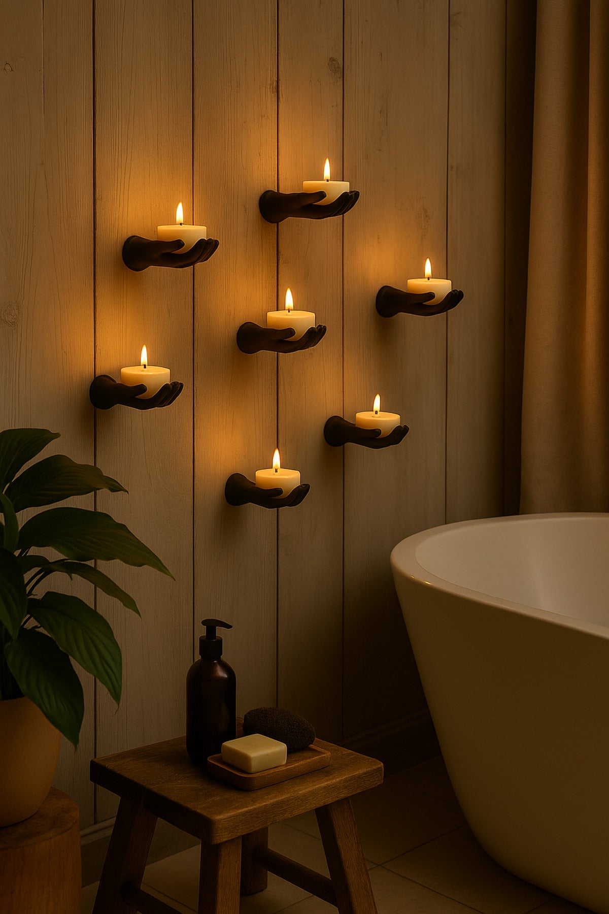 5’li El Figürlü Dekoratif Tealight Mumluk Seti Yapıştırılabilir Hediyelik Mumlar Dahil