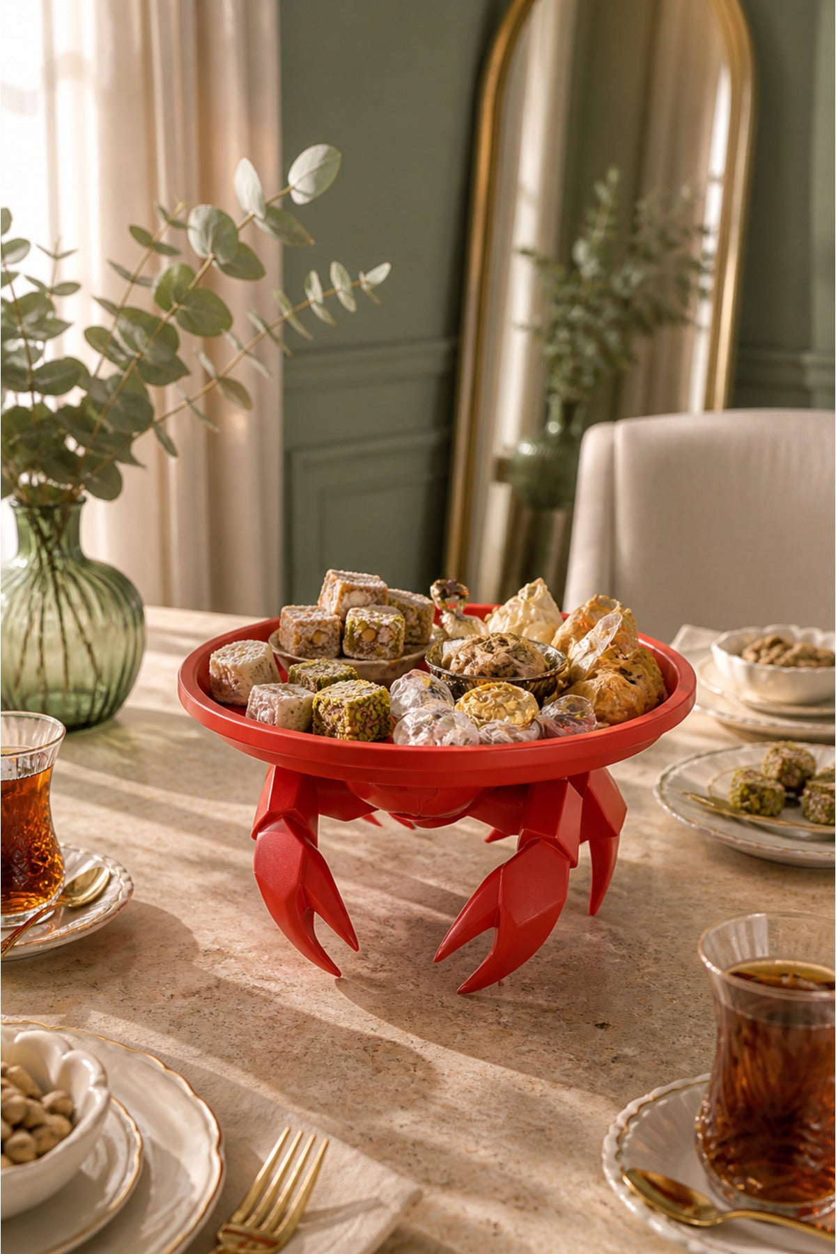 Dekoratif Yengeç Figürü Kırmızı Pratik Ev Gereçleri Sunum Tabak 16 X 16 Cm