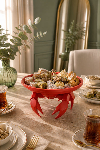 Dekoratif Yengeç Figürü Kırmızı Pratik Ev Gereçleri Sunum Tabak 16 X 16 Cm