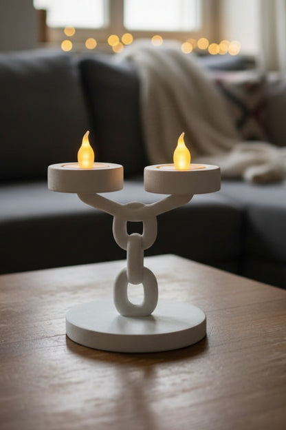 Dekoratif Zincir 2’li Mumluk Tealight Mum Dahil Modern Masa Üstü Mumluk 15 cm