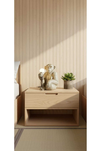 Bronz Renkli Maymun Tasarımlı Dekoratif Lamba Ve Gece Lambası (AMPUL HEDİYEDİR) 35 X 30 Cm