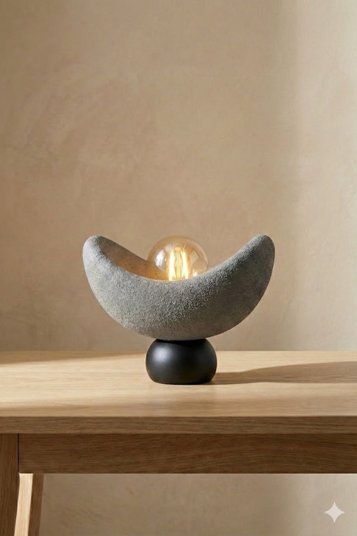 Luna Tasarım Masa Lambası Gri Siyah Detaylı Abajur Loş Amber Işık, Rustik Ampul Hediyeli 20 x 37 cm
