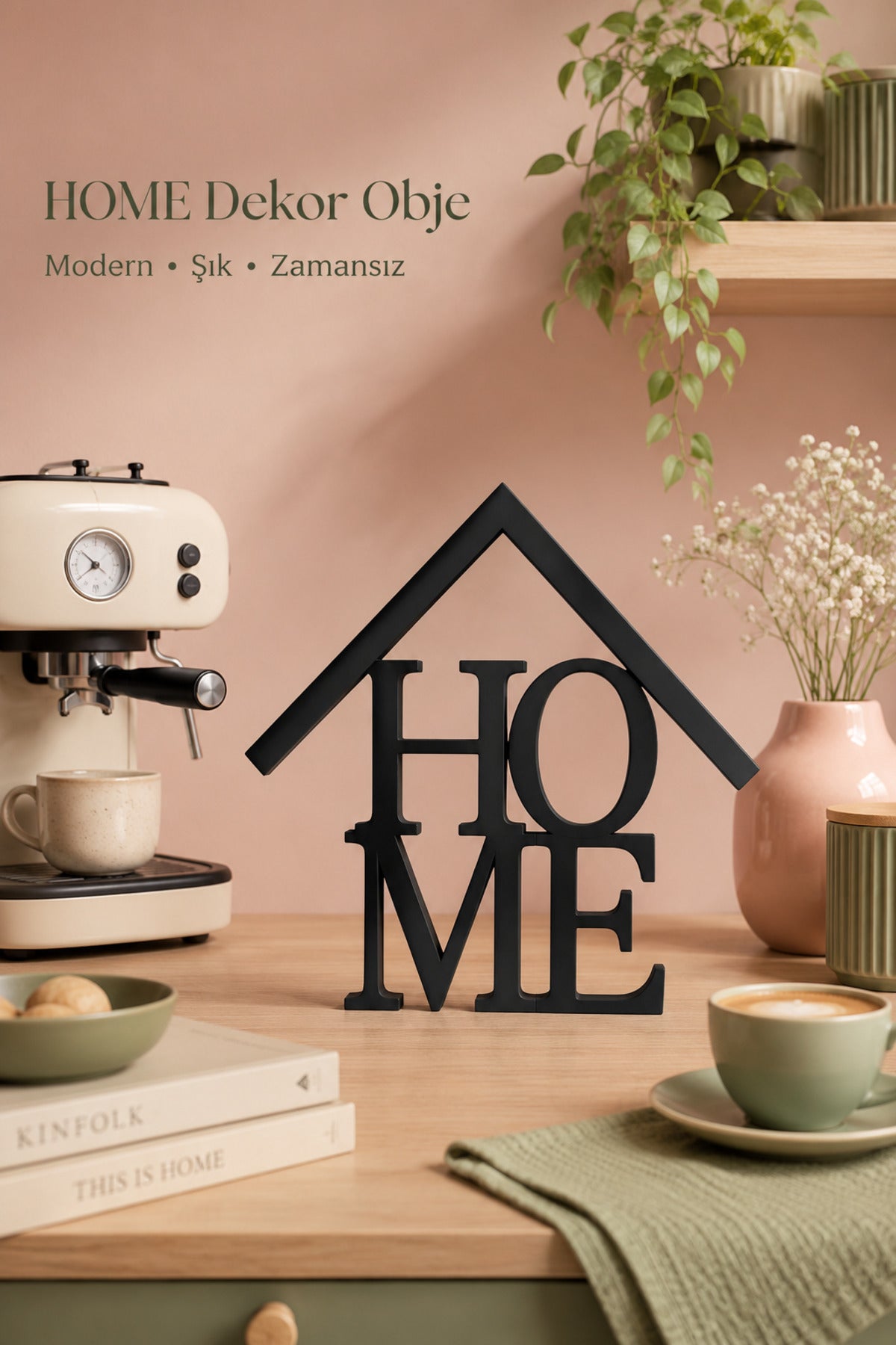 Dekoratif HOME Yazılı Ev Biblosu 15×15 cm | Modern Salon, TV Ünitesi, Konsol, Kitaplık ve Raf Süsü - Siyah