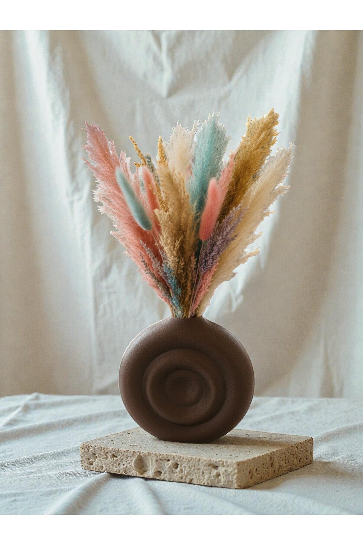 İskandinav Bohem Tarz Vazo Zarif Bronz Kahverengi Vegan Pla Tasarım 14 x 12 cm