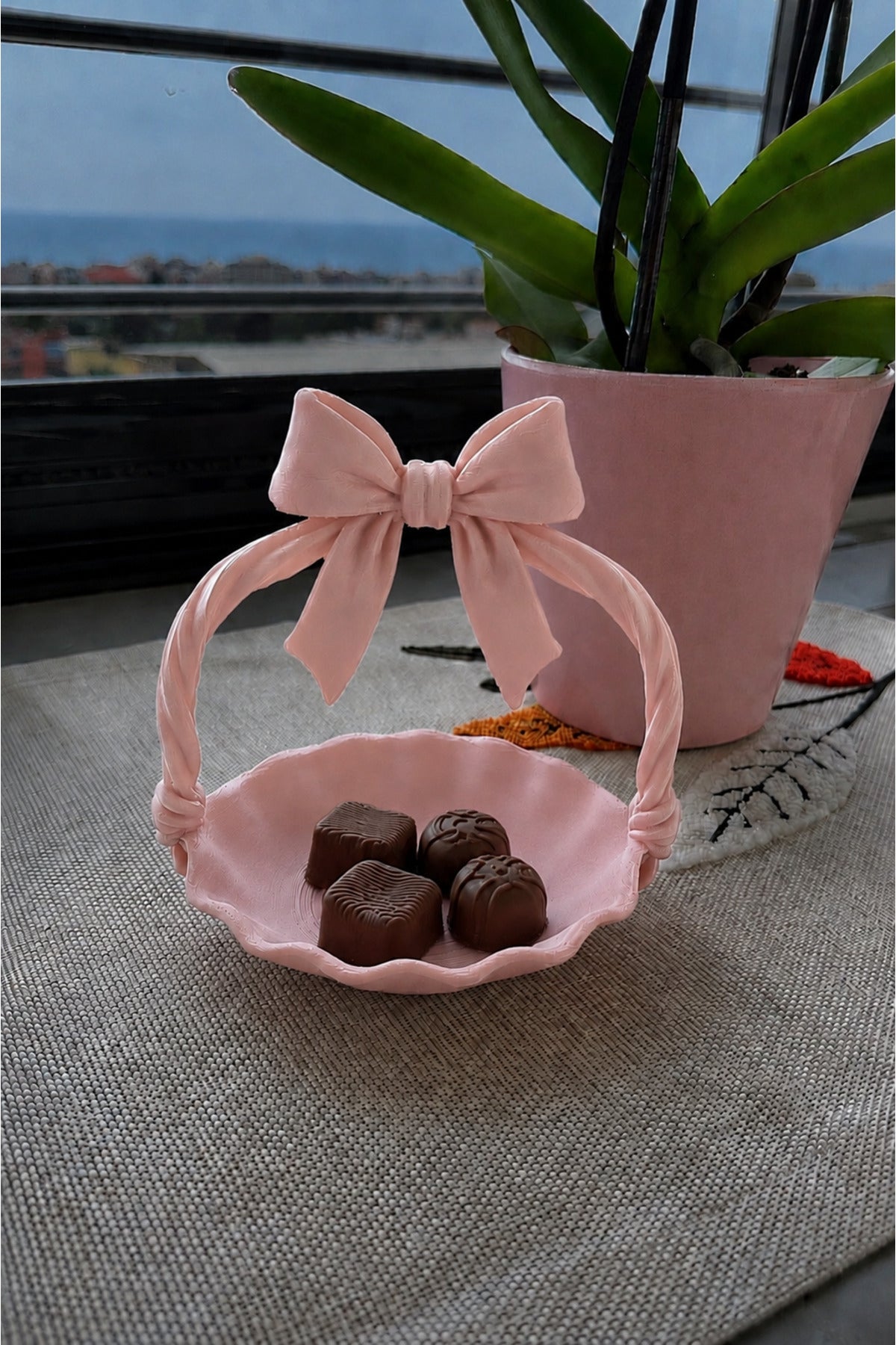 Bohem Sunum Sepeti Çikolatalık Kahve Köşesi Mini Organizer Masaüstü Dekoru Pembe