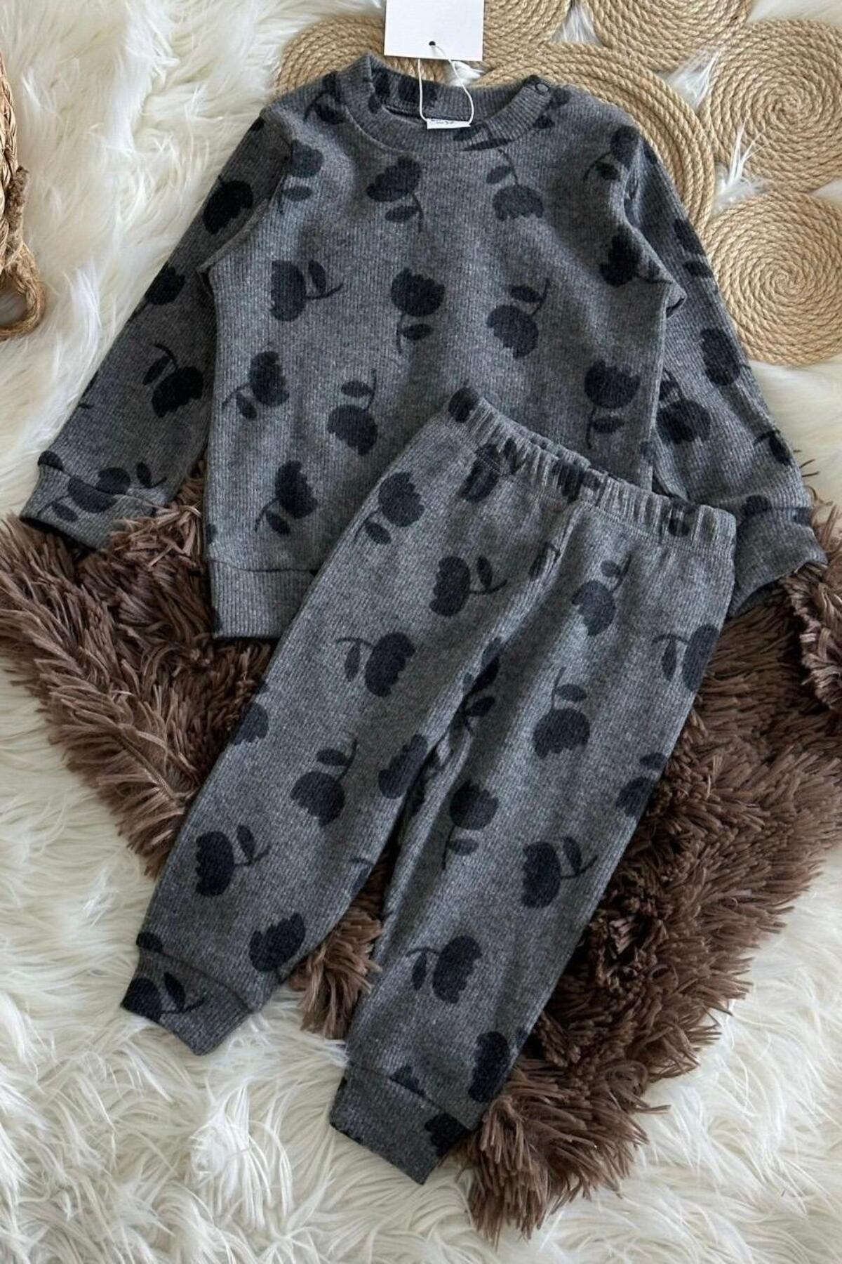 Uzun Kollu Fitilli Pijama Çocuk Takımı-Unisex-Ev Giyim-Kız-Erkek-İç Giyim-Ev Giyim
