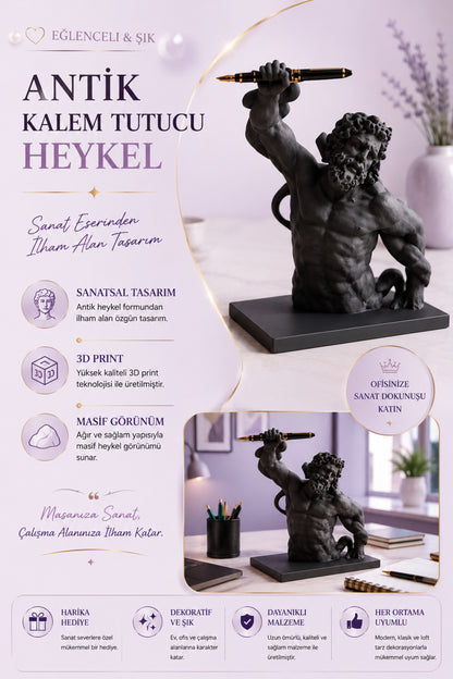 3D Dekoratif Antik Kalem Tutucu Heykel Avangard Ofis Masaüstü Aksesuar, Sanatsal Hediyelik 14x14 cm