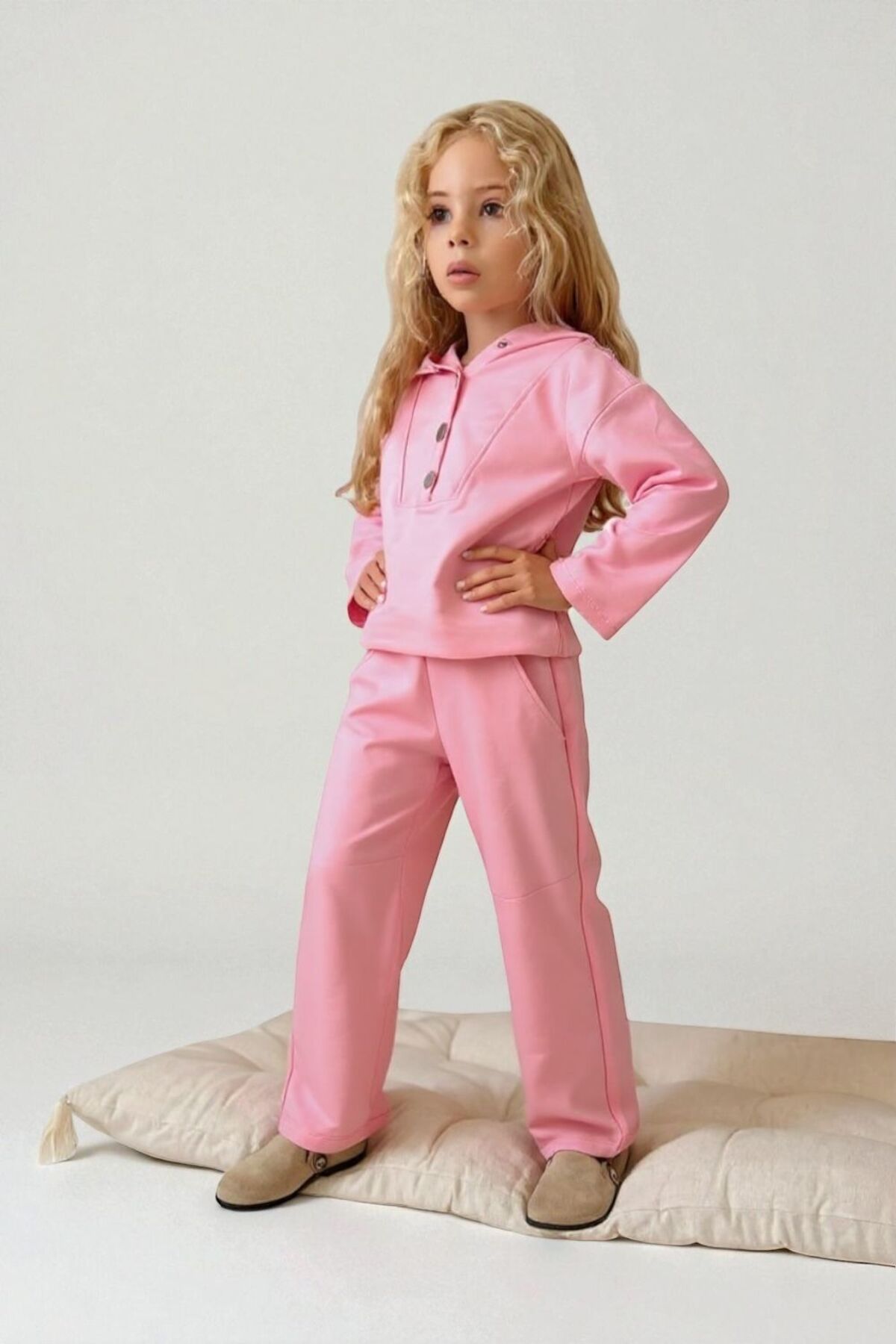 Kız Çocuk Üst Alt Takım Sweatshirt Ve Pantolon Rahat Günlük Kombin - Pembe