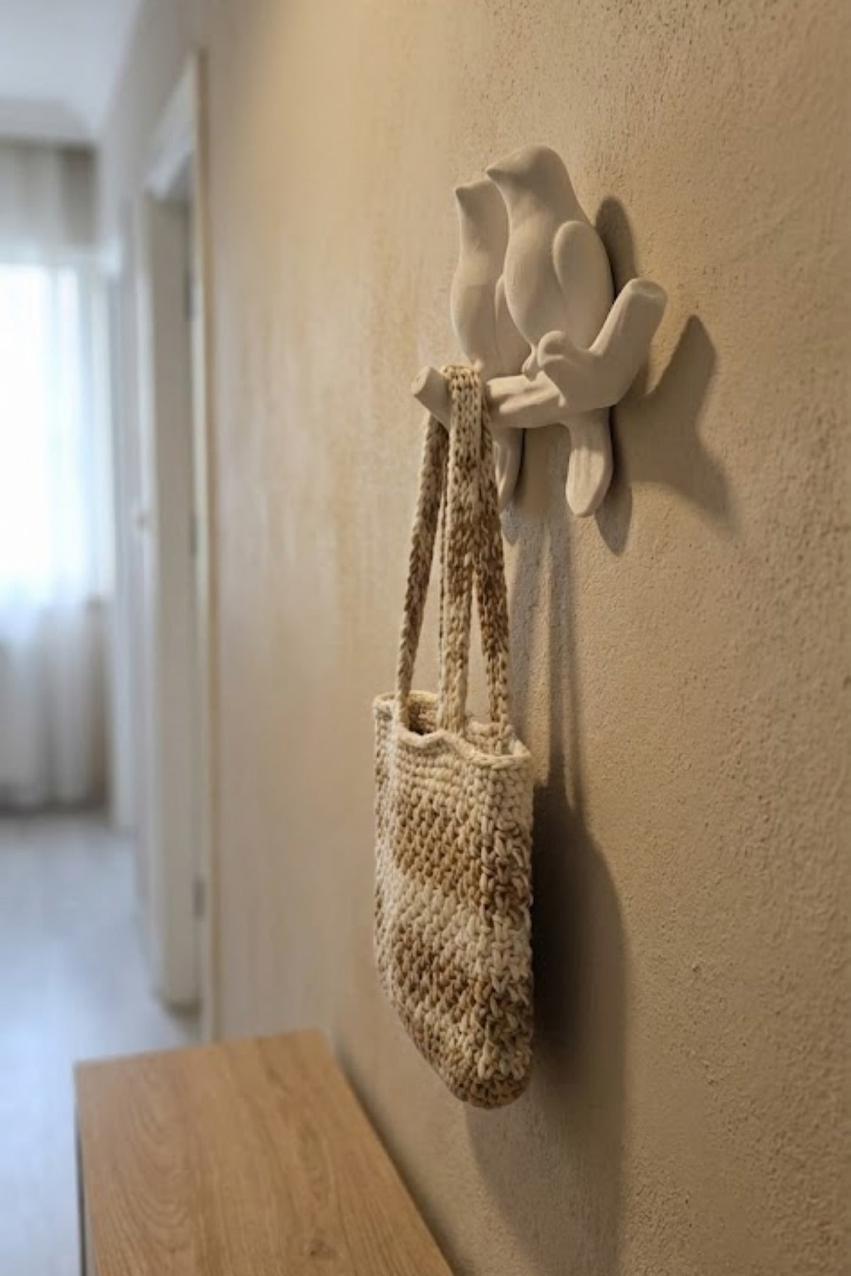 3D Minimal Kuş Duvar Askısı 17 x 17 cm, Dekoratif Anahtarlık Çanta Askılığı