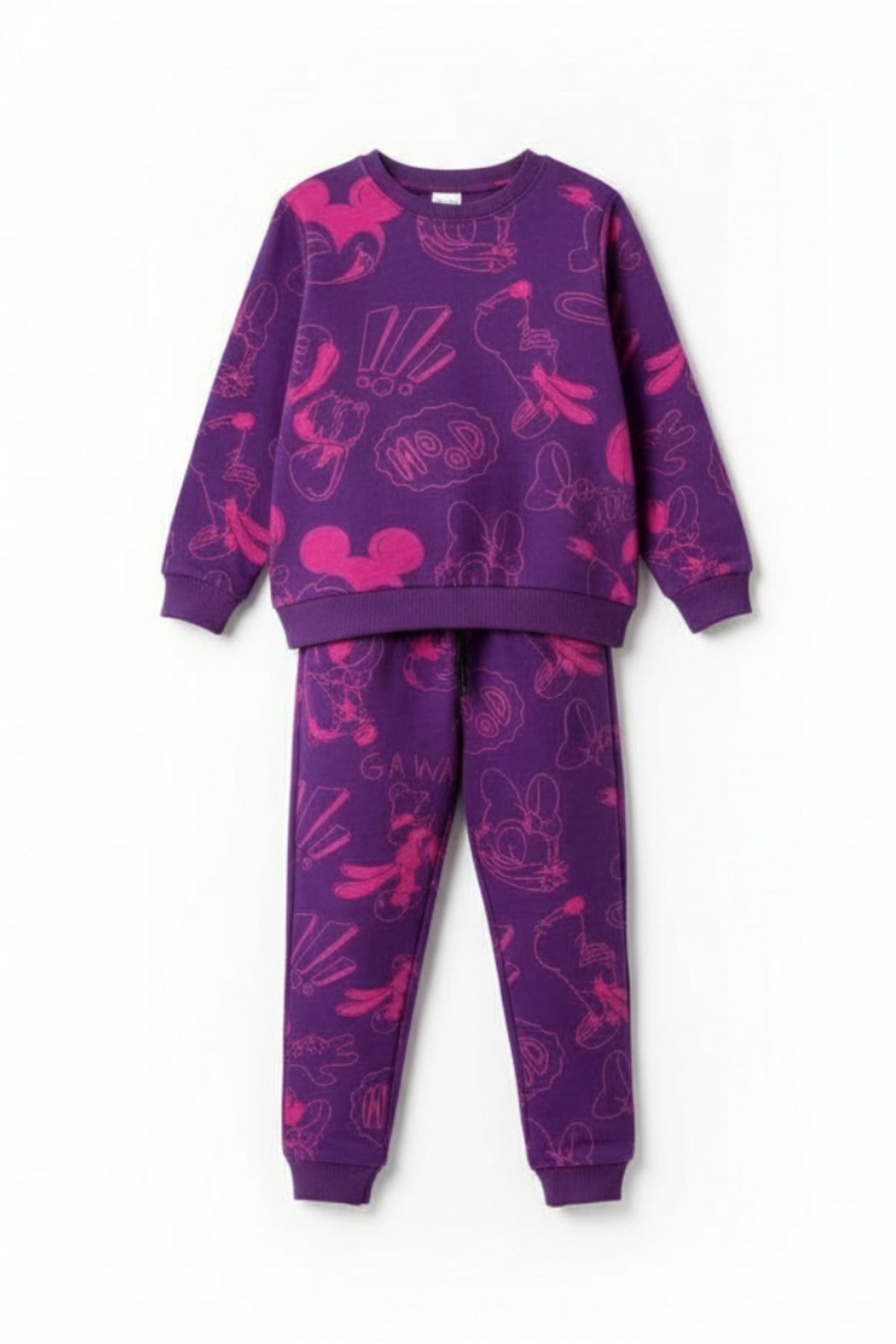Mor Pembe Kız Çocuk Eşofman Takımı - Kapüşonsuz Sweatshirt - Mor