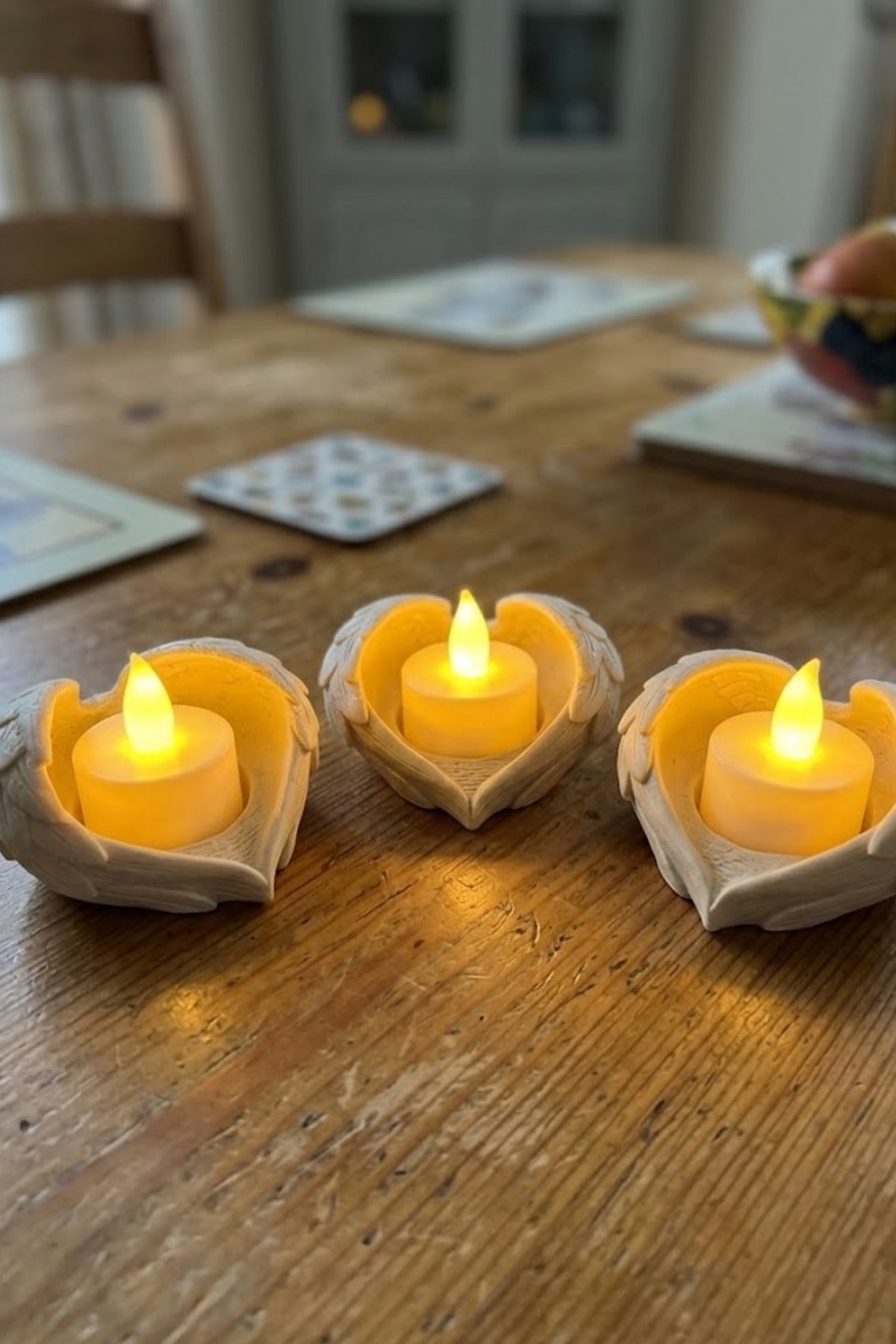 Melek Işığı Seti 3’lü Melek Kanatlı LED Mum Dekoratif Tealight 8 x 7 cm