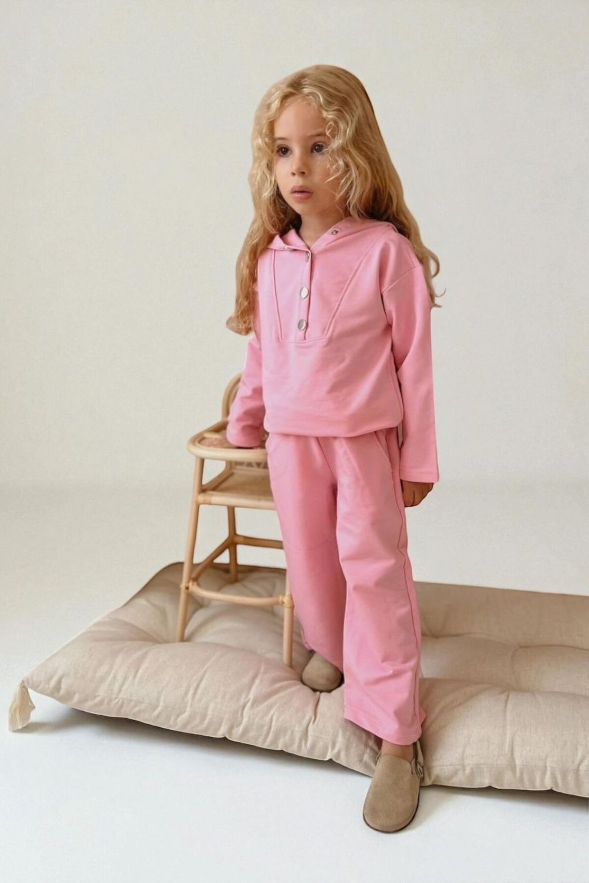 Kız Çocuk Üst Alt Takım Sweatshirt Ve Pantolon Rahat Günlük Kombin - Pembe