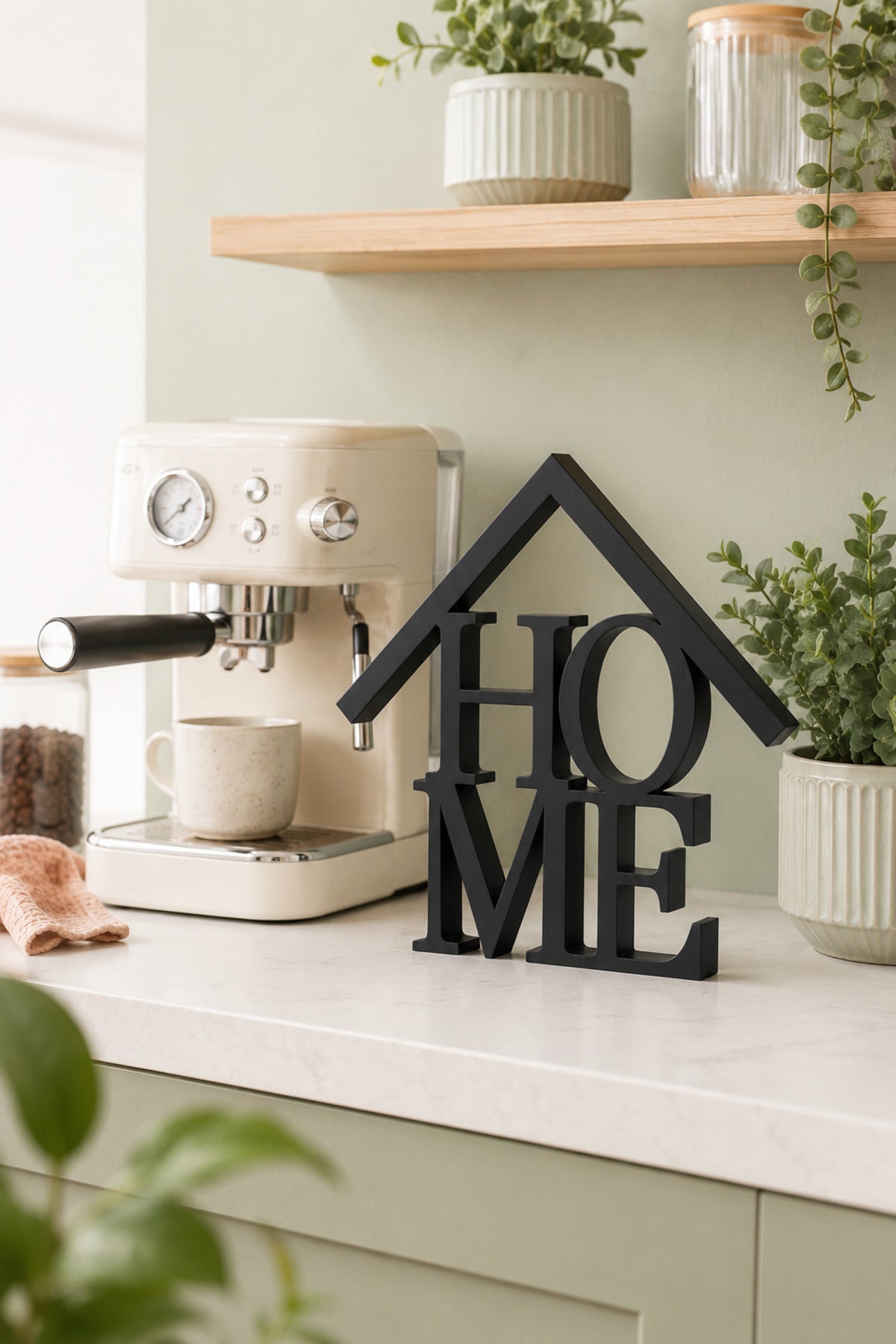 Dekoratif HOME Yazılı Ev Biblosu 15×15 cm | Modern Salon, TV Ünitesi, Konsol, Kitaplık ve Raf Süsü - Siyah