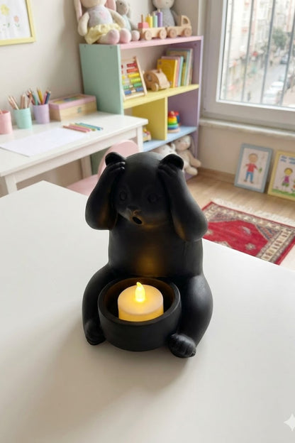 Dekoratif Tealight Mum Hediyeli Ayı Panda Tasarım Vegan