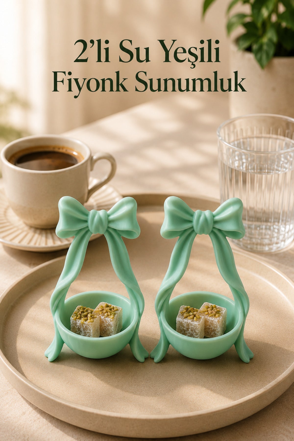 2’li Fiyonk Kahve Yanı Lokumluk Seti 8x5 cm | Mini Çikolatalık, Drajelik, Şekerlik, Türk Kahvesi Sunumluğu - Turkuaz