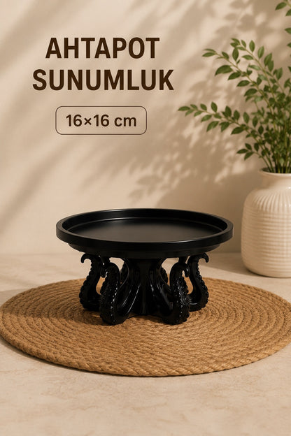 Siyah Ahtapot Tasarım Dekoratif Servis Çok Amaçlı Organizeri 17 cm Pla
