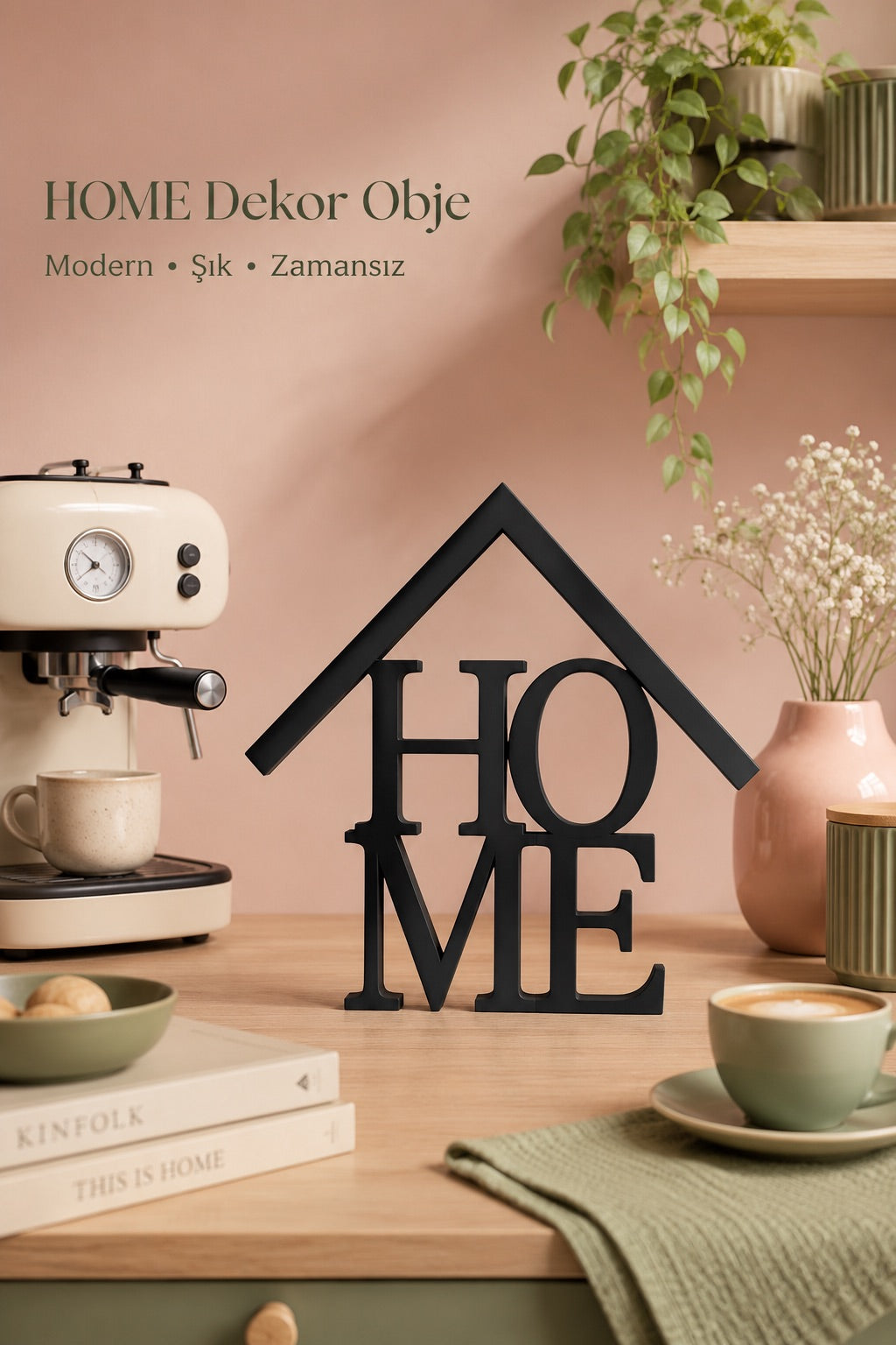 Home Yazılı Ev Figürlü Dekoratif Obje 15×15 cm|Modern Masaüstü Biblo,Konsol ve Raf Dekoru