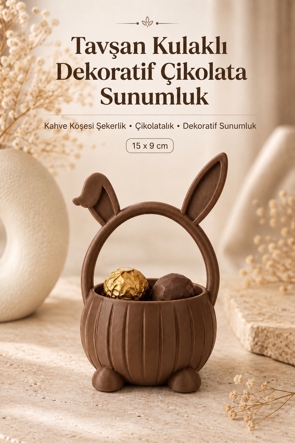 Tavşan Detaylı Kahve Sunum Sepeti Çikolata Lokumluk Pinterest Masa Dekoru