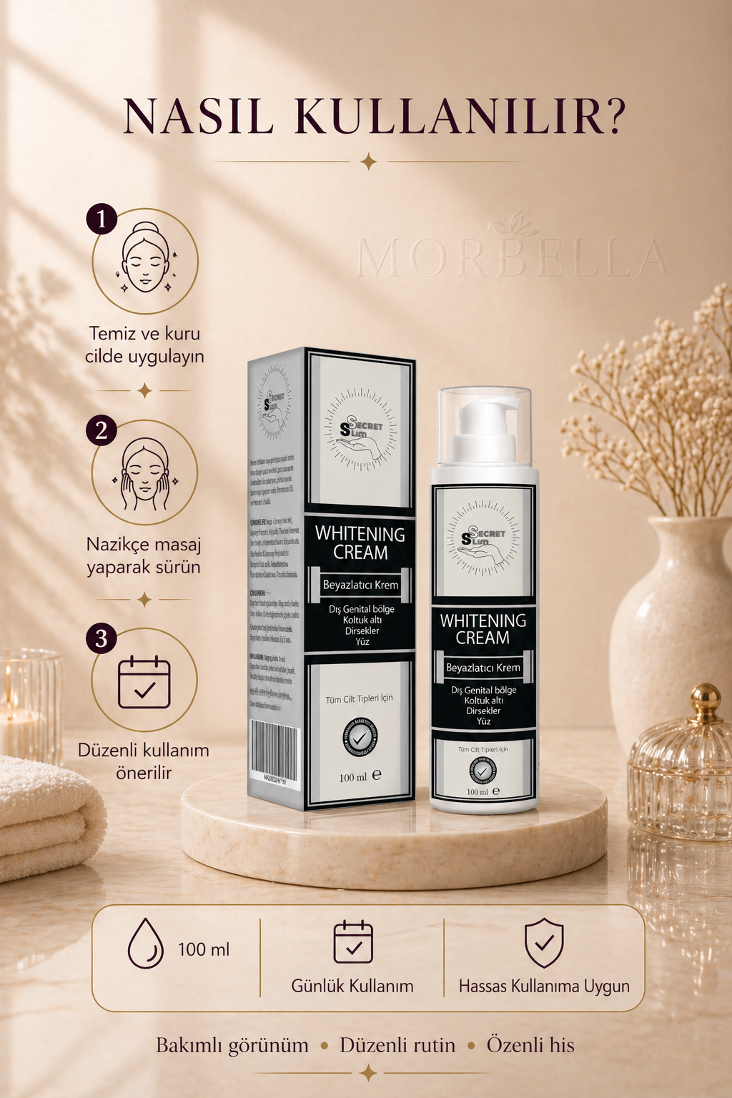 Beyazlatıcı krem,dış genital bölge,cilt,yüz,koltuk altı,bikini bölge kararması (unısex) 100 Ml