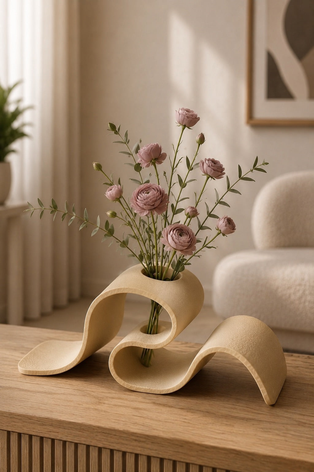 Modern Dalga Formlu Dekoratif Vazo 3D Baskı PLA Kuru Çiçeklik Salon Dekorasyon Objesi