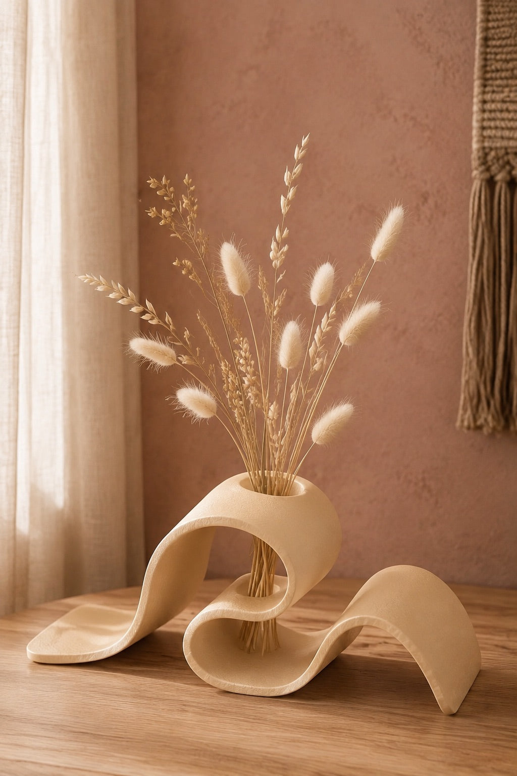 Modern Dalga Formlu Dekoratif Vazo 3D Baskı PLA Kuru Çiçeklik Salon Dekorasyon Objesi