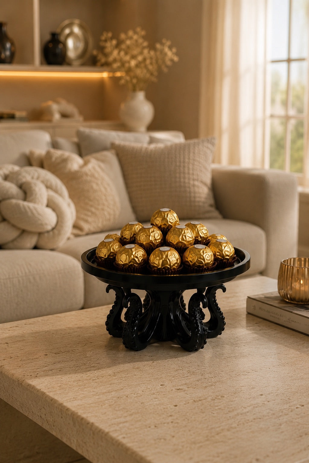 Siyah Ahtapot Tasarım Dekoratif Servis Çok Amaçlı Organizeri 17 cm Pla